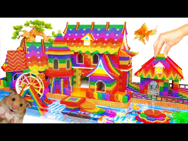 Build Rainbow Villa Temple & Underground Pool with Water Wheel For Hamster From Magnetic Balls