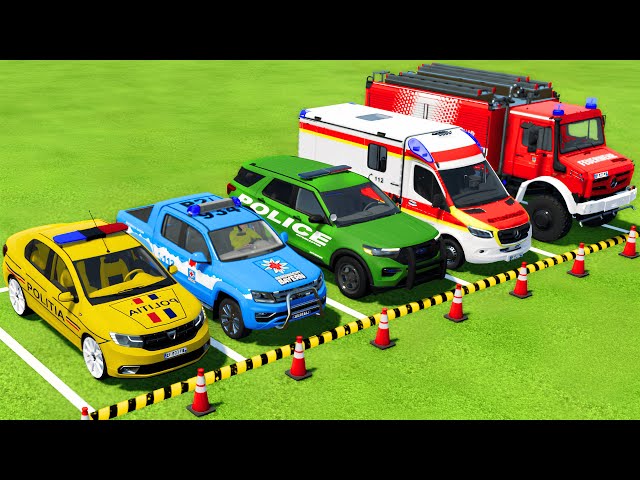 POLICE CARS, AMBULANCE, FIRE DEPARTMENT VEHICLES TRANSPORTING WITH MAN TRUCKS ! Farming Simulator 22