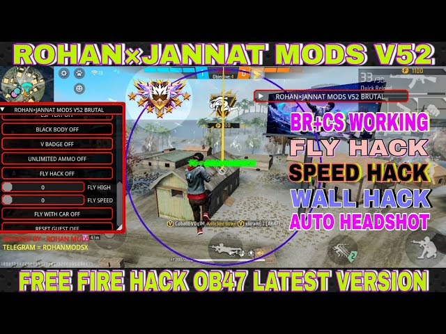 FREE FIRE OB47 HACK ! ROHAN×JANNAT MODS V52 ! FLY HACK AUTO HEADSHOT V BADGE SPEED HACK ANTIBAN HACK