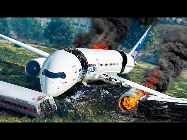 Qantas airbus a380 airplane hard crash landing after mid air collision - GTA 5