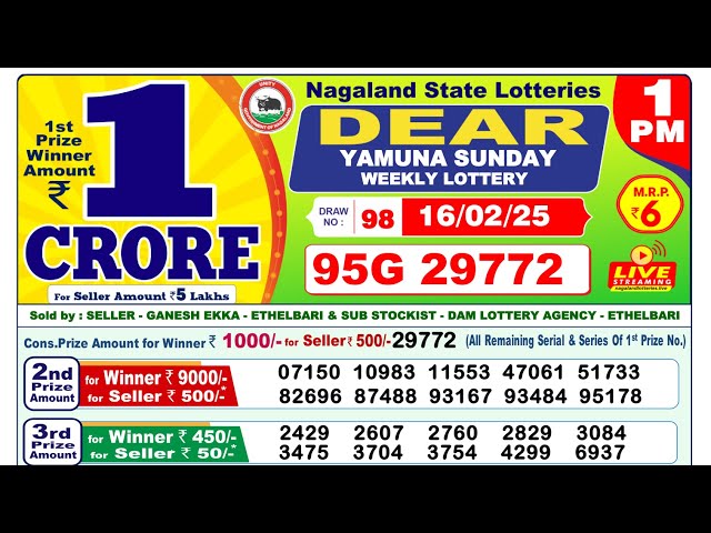 🔴Lottery Sambad Today 01:00pm 16/02/25 Morning Dear Lottery Result Pdf Download