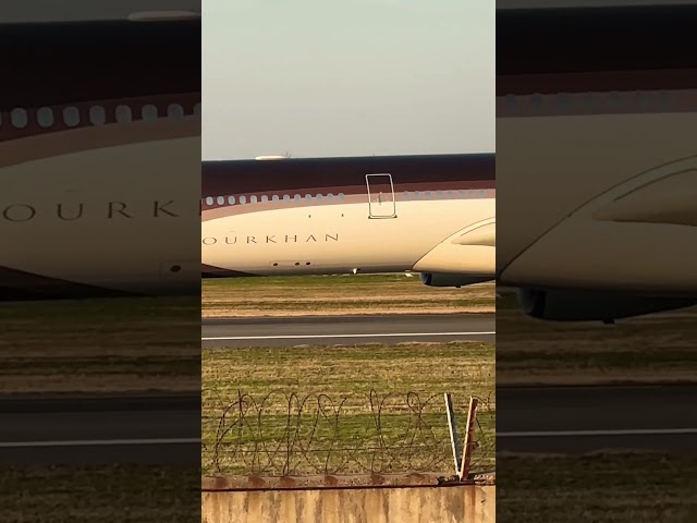 Alisher Usmanov’s “Bourkhan” Airbus A340-300 during run-up in Tashkent