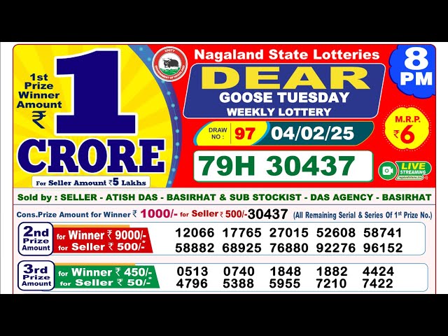 🔴Lottery Sambad Today 08:00pm 04/02/25 Night Dear Lottery Result Pdf Download