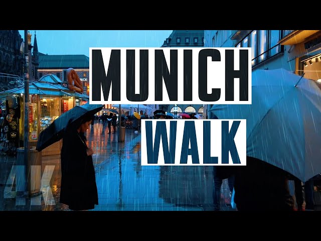 Walking in the Rain in Munich in 4K, Binaural 3D Sound, Rain City ambience