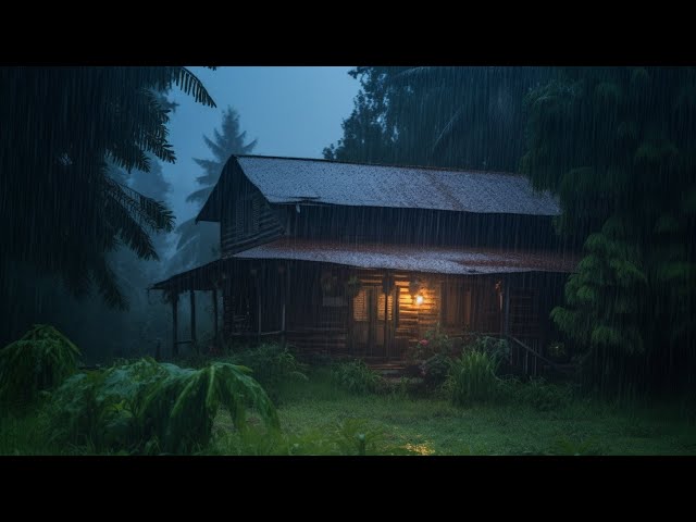 🔴Sleep Instantly Within 3 Minutes with Heavy Rain & Thunderstorm on a Wood House in the Mountain