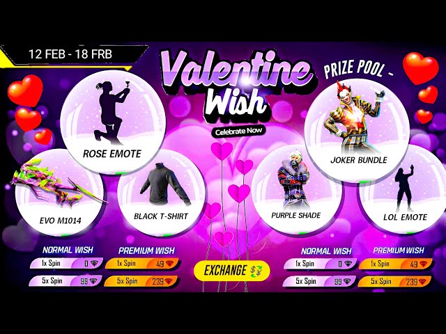 VALENTINE WISH EVENT FREE REWARDS FF 🔥-para SAMSUNG,A3,A5,A6,A7,J2,J5,J7,S5,S6,S7,S9,A10,A20,A30,A50