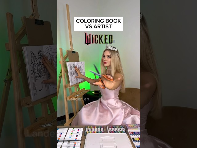 COLORING BOOK VS ARTIST🩷 WICKED💚 DID YOU FIND HIDDEN SEMBOL?🧹#wicked #art #drawing #elphaba