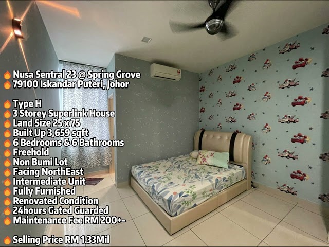 🔥Nusa Sentral 23 @ Spring Grove 3 Storey Superlink 25x75 Renovated Fully Furnished Extension G&G