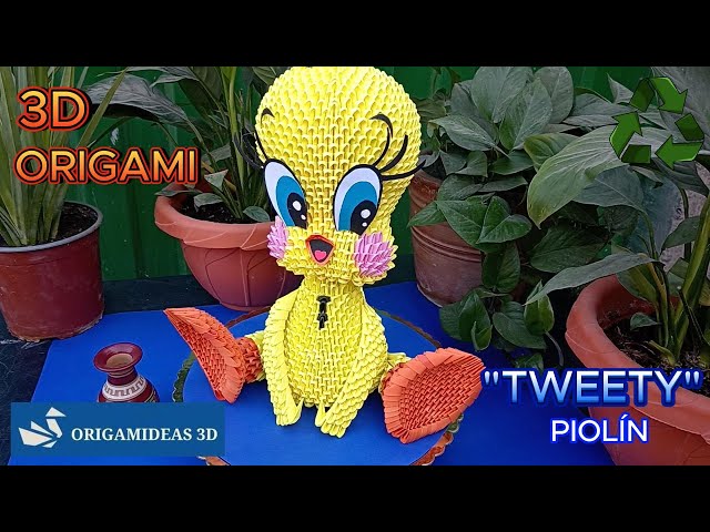 How to make a "Tweety" from "Looney Tunes" in 3D Origami with reusable paper | Piolín en Origami 3D