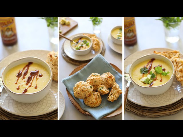 Corn Soup and Cheddar Cheese Biscuits