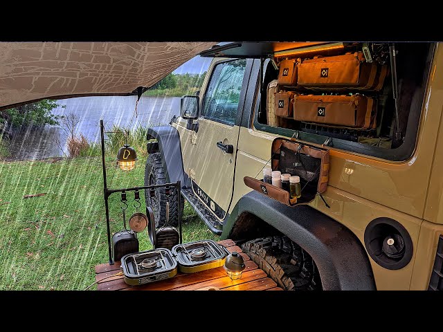 Organizing my SOLO Camp in HEAVY RAIN 🌧️ – Cozy Car Camping & ASMR