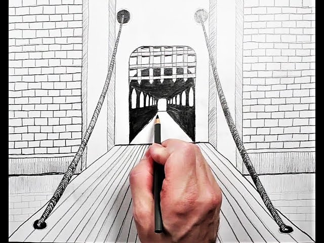 How to Draw a Draw Bridge with Tunnel Using One Point Perspective