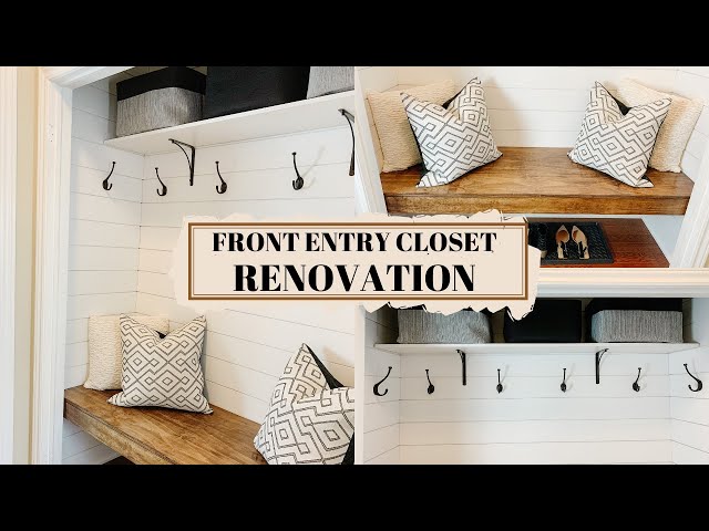 FRONT ENTRY CLOSET RENOVATION | SHIPLAP ACCENT WALL | CUSTOM MADE FLOATING BENCH