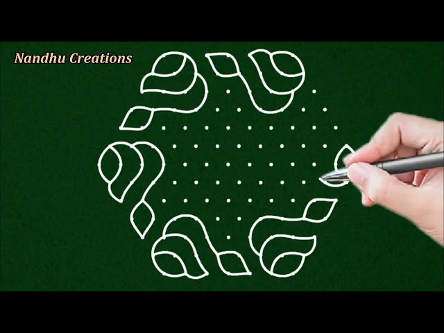 Creative 13 pulli kolam |13 * 7 Interlaced dot rangoli design | 13*7 pulli simple & colorful rangoli