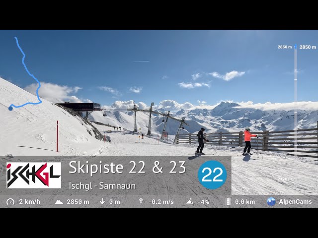 Skifahren Ischgl ⛷️ Piste 22 & 23 - Palinkopf bis Höllboden (2850m - 2126m) | Mit GPS Statistik