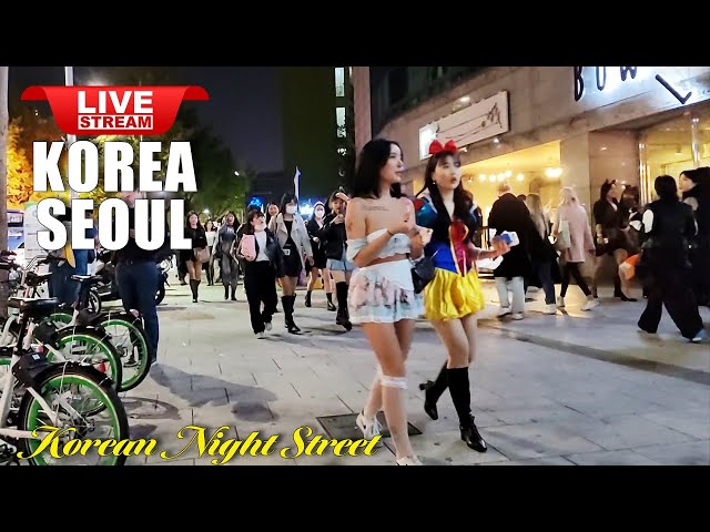 Live Seoul Korea 🔴 Walk Tour Seoul 🇰🇷 Korean Food Street Walking | Seoul Itaewon Night Street Walk