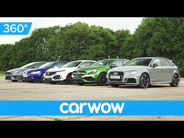 RS 3 v A45 AMG v Civic Type R v Golf R v Focus RS - 360 degree Drag Race | Head-to-Head