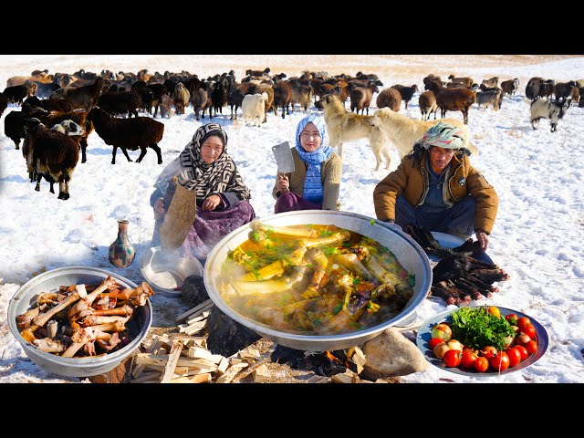 Surviving in the Highest Mountains of Afghanistan -63°C | Shepherd Mother Cooking Sheep Legs Curry