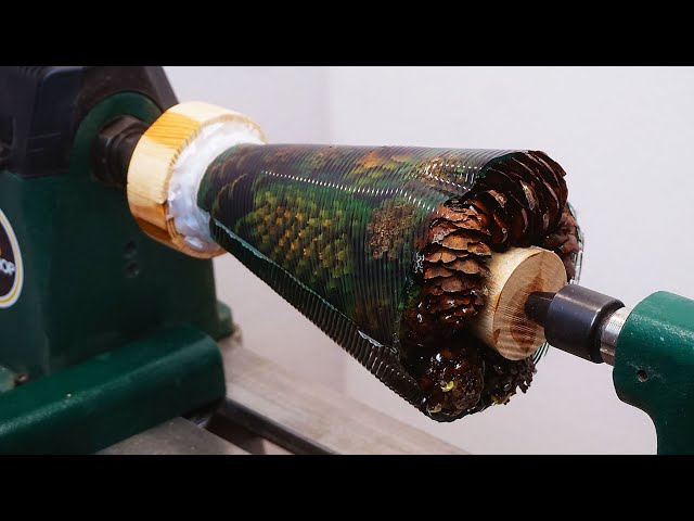 Woodturning - Pine Cones into Glowing Christmas Tree