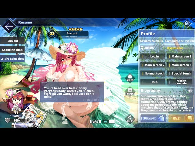 Azur Lane: FFNF Surcouf L2D Skin Talk & Move (Loisirs Balnéaires) [2160p