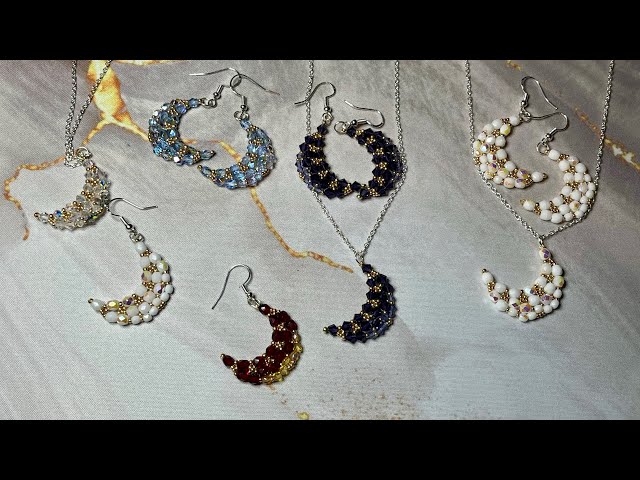 Beaded Moon earrings & necklace Tutorial Will it work with firepolish ? Seed beads & crystal moon 🌙