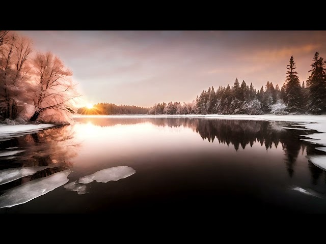 Frozen Riverbank At Sunrise Relaxing 4K Scenery Video