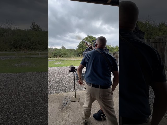 Hitting clay from left to right with a shotgun