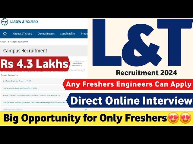 L and T Recruitment 2024 | Freshers | CTC: 4.5 Lakhs| Job Vacancy 2024 | Latest Mnc Jobs| L & T Jobs