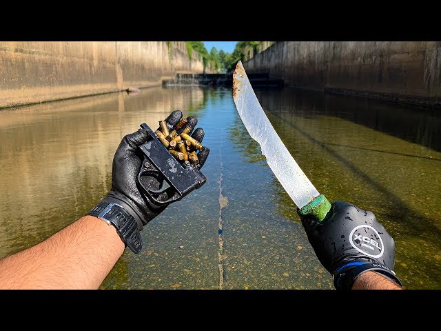 Found GUN Parts, Bullets, And Knifes in Urban Canal!! (Police Called) VR180| Jiggin' With Jordan