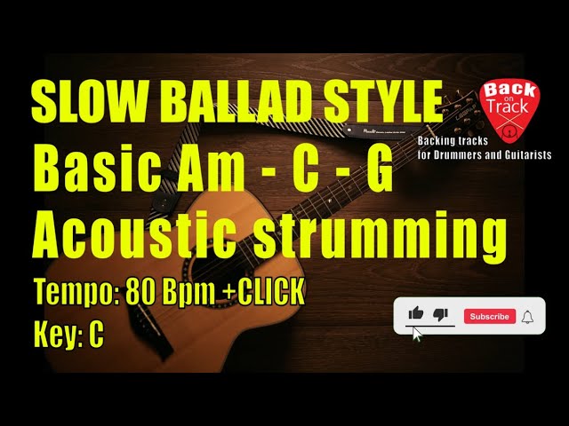 Slow ballad EASY Guitar backing track in E minor 80 Bpm Key C  with Click