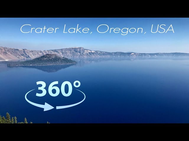 VR 360° Video | Incredible view of Crater Lake, Oregon, USA. Deepest and clear water lake view.