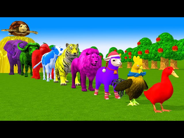 Paint & Animals Duck, Cow, Gorilla, Lion, chicken, Elephant, Fountain Crossing Turtle Cartoon Game