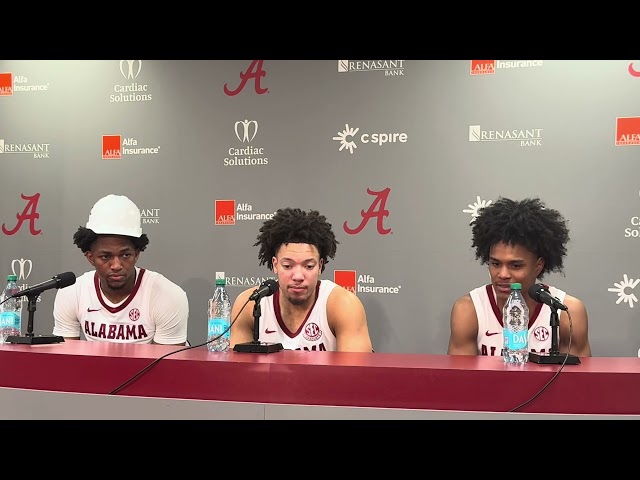 Alabama Basketball Players Mo Dioubate, Mark Sears and Aden Holloway after defeating Vanderbilt