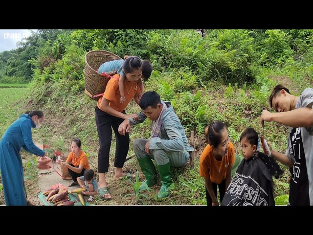 Single mother picks wild vegetables to go to market and meets a kind uncle who works too hard.