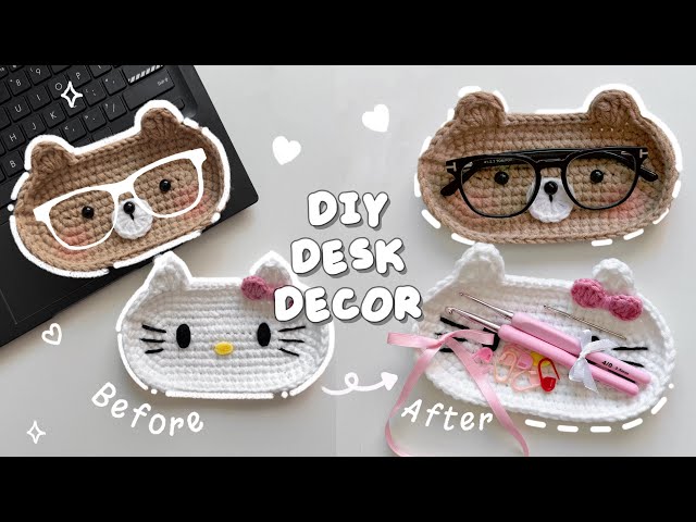 ♡ Crochet Bear & Hello Kitty Glasses Holder Tutorial | Desk Decor | Beginner friendly ♡