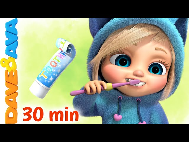 😜 Brush Your Teeth and More Nursery Rhymes | Hot Cross Buns | Baby Songs by Dave and Ava 😜