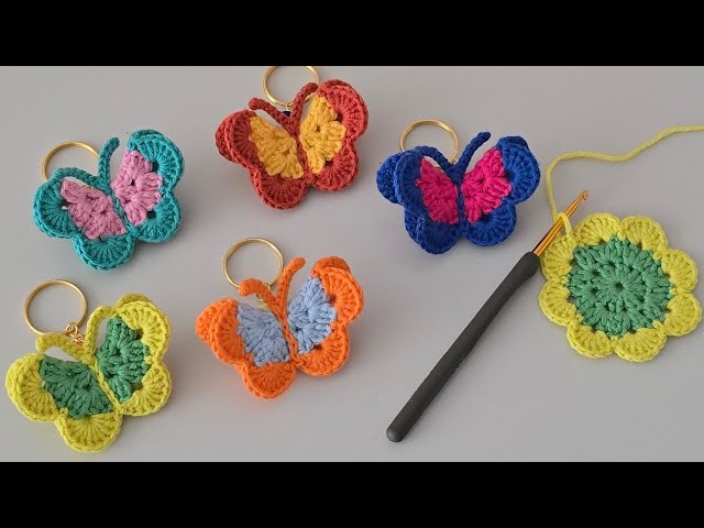 En Kolay Tığ İşi Kelebek Anahtarlık Yapılışı | How to Crochet Butterfly Keychain