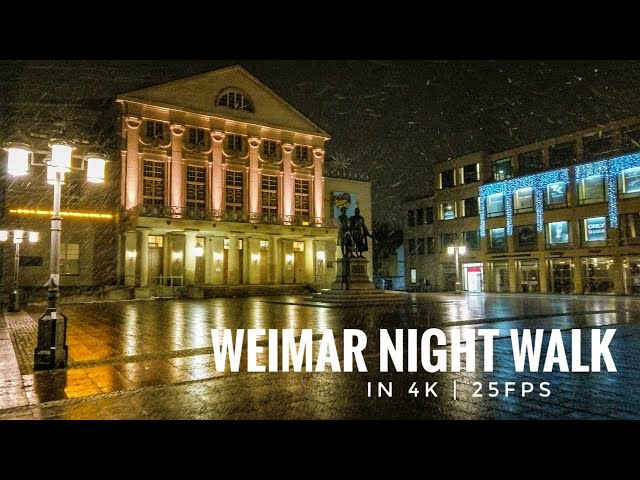 Walking in Weimar Old Town at Night during Snowfall in Early 2021 | 4K