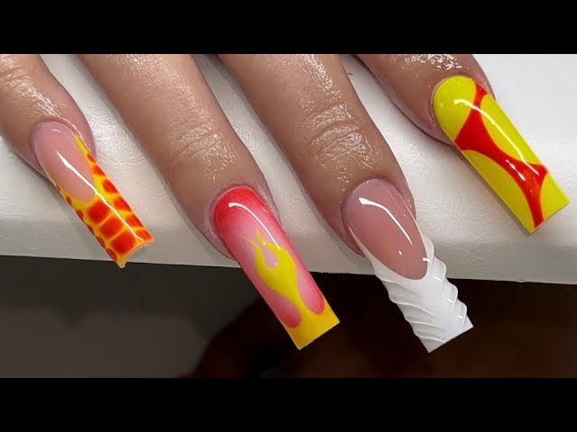 Long Multi Nail Art French Acrylic Nails