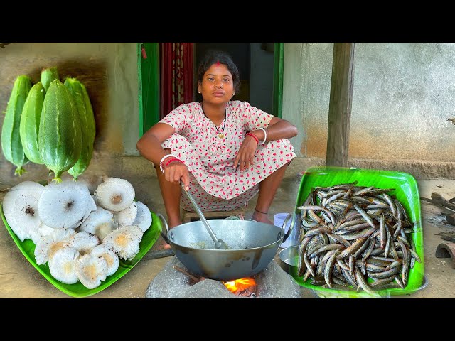 Mushrooms With Gintu Curry || gintu fish curry recipe || village tribal life