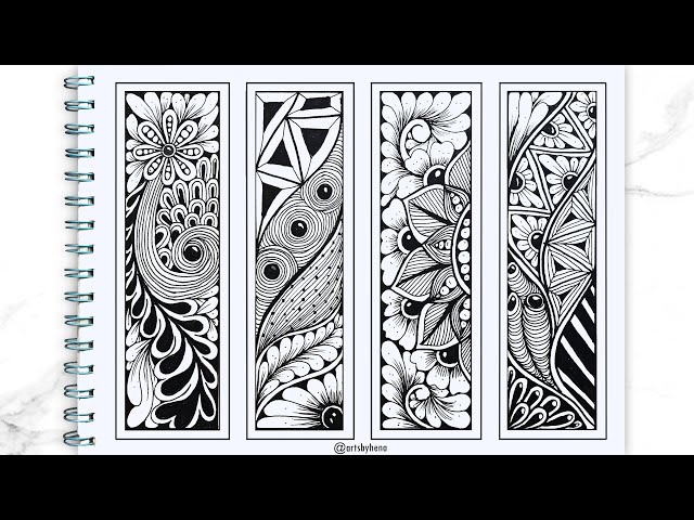 How To Draw Zentangle Art For Beginners | 4 Easy Zentangle Bookmark Design | Bookmark Ideas