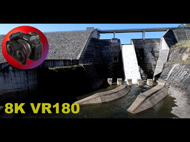 8K VR180 RAW POWER of WATER at bottom of Hinze Dam spillway/causeway in 3D (Travel/Lego/Music)