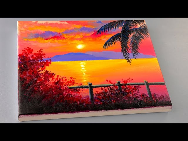 Pink Sunset Acrylic Painting / Easy Painting for Beginners