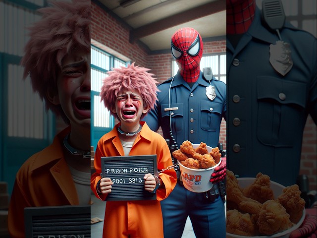 Spider-man stole fried chicken and run away from officers #shorts #spiderman