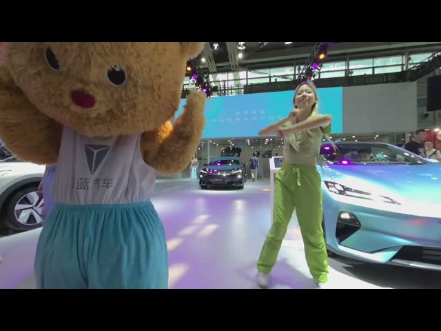 Dancing bear and dancers during ShenZhen Oct. 1st Auto Show 2024 - VR180 3D 4K