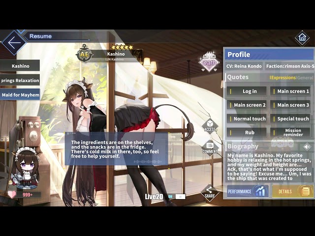 Azur Lane: IJN Kashino L2D Skin Talk & Move (Maid for Mayhem)