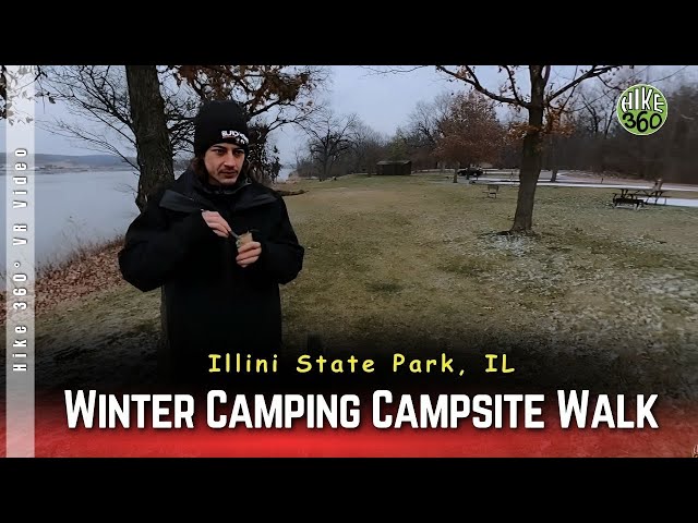 Illini State Park, IL - Winter Camping Campsite Walk (Hike 360° VR Video)