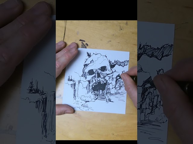 Speed draw timelapse pen and ink of "Skull Falls"