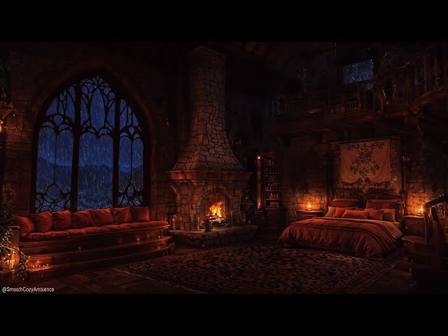 Rain, Thunder and Fireplace - Deep Sleep Sounds Kigly Castle Room