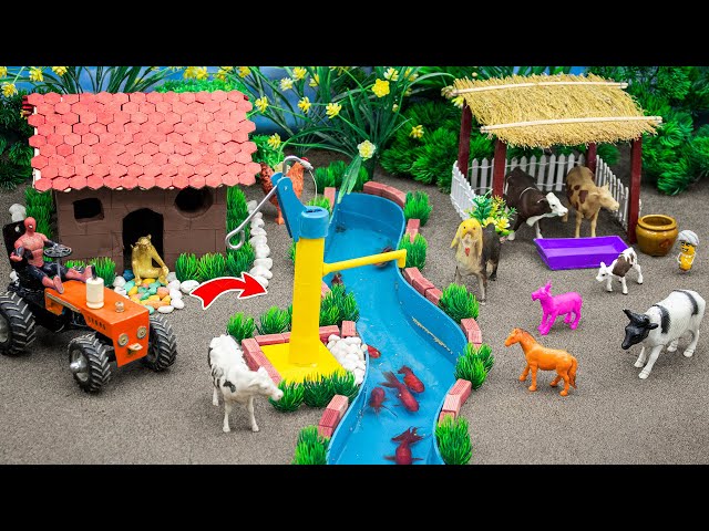 DIY Farm Diorama with mini farm for pig, cow, dog, horse | COWSHED - WOODWORKING | Village Farm